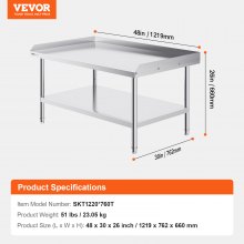 VEVOR Table de Travail en Inox Table de Préparation 76,2x121,9 cm Restaurant