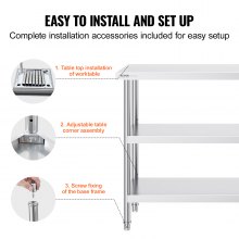 VEVOR Table de Travail en Inox Table de Préparation 35,6x121,9 cm pour Cuisine