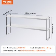 VEVOR Étagère Double en Inox à 2 Niveaux 30,5x152 cm pour Table de Préparation