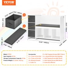 VEVOR Banc de Lecture pour Enfants Meuble de Rangement à 6 Compartiments Blanc