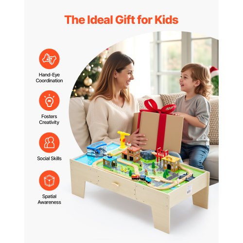 Table de train, 84 pièces multicolores en bois pour enfants, table d'activités avec bac de rangement pliable, ensemble de train en bois 3 en 1 pour jouer, dessiner, lire, manger, ensemble