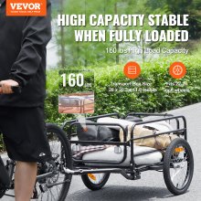 VEVOR Remorque de vélo, capacité de charge de 72,5 kg, chariot de vélo, rangement compact pliable et dégagement rapide avec attelage, roues de 406 mm, pour les roues de vélo de 558,8 mm à 711,2 mm