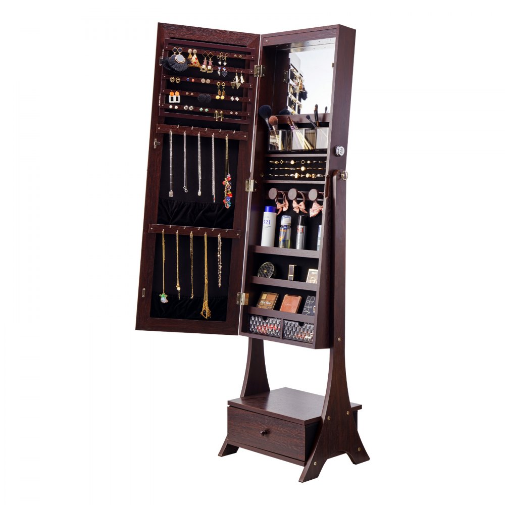 VEVOR Armoire à Bijoux avec Miroir Organisateur de Bijoux avec Rangement Marron