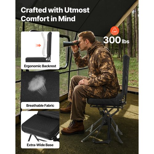 Chaise De Chasse Pivotante 360° – Siège Pliable Silencieux, Portable, Charge 136 Kg, Pour Affût, Pêche, Camping