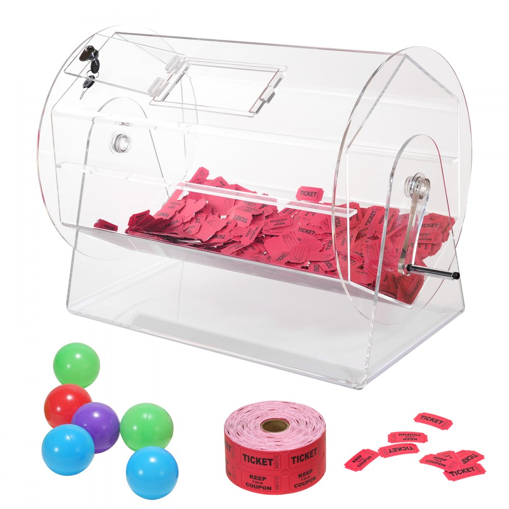 VEVOR Tambour de Tombola Loterie Loto en Acrylique, Cage pour Jeu de Bingo Transparente, Capacité 10000 Billets ou 300 Balles, avec 2 Clés, 565 x 1450 mm, pour Vote Événement Fête Salon Rassemblement