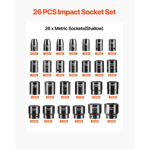 Outil Mécanique CR-V Douille à Choc Profonde 17mm 1/2" - Acier CR-V, 6 Points Pour Boulons Longs Et Vis Spéciales Outil Choc Pour Boulons Longs