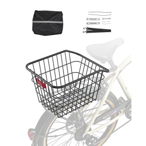 Lot De 2 Paniers Vélo Métal Noir Avant Et Arrière - 22,5x23x17cm