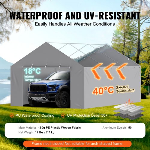 Toile De Remplacement VEVOR Pour Abri Voiture 6,1x3 M - Bâche Imperméable UV, élastiques Inclus - Blanc