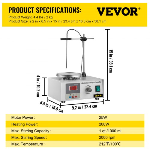 VEVOR 85-2 Mélangeur Agitateur Magnétique Mixeur Machine 1~100°C Affichage Numérique