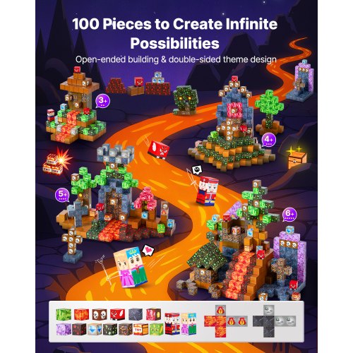 100 pièces-Décennie s de construction magnétiques pour enfants, tiges