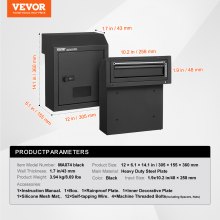 VEVOR Boîte aux lettres encastrable porte 305x155x360 mm verrou à code noir