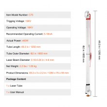 VEVOR Tube Laser CO2 60 W Verre Borosilicaté 1250 mm pour Découpe Gravure Laser