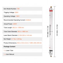 VEVOR Tube Laser CO2 90 W Verre Borosilicaté 1250 mm pour Découpe Gravure Laser