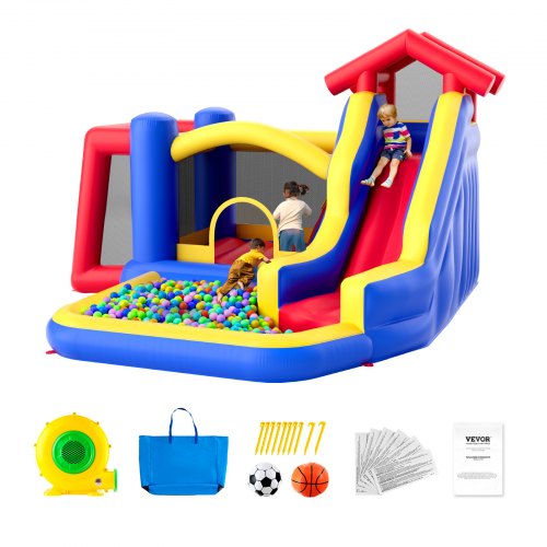 Château Gonflable VEVOR 450x440x203 Cm - Avec Toboggan, Souffleur - Aire De Jeux Enfants 3-10 Ans, Capacité 180 Kg - Pour Jardin, Fêtes - 12