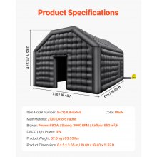 VEVOR Tente de fête gonflable pour discothèque 6 x 5 x 3,65 m avec lumières noir