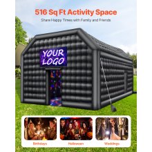 VEVOR Tente de fête gonflable pour discothèque 8 x 6 x 4 m avec lumières noir