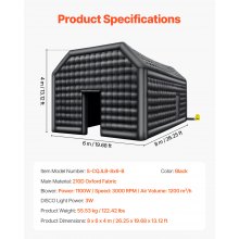 VEVOR Tente de fête gonflable pour discothèque 8 x 6 x 4 m avec lumières noir