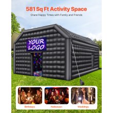 VEVOR Tente de fête grande tente cube gonflable de discothèque 9 x 6 x 4 m noir