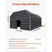 VEVOR Tente de fête grande tente cube gonflable de discothèque 9 x 6 x 4 m noir