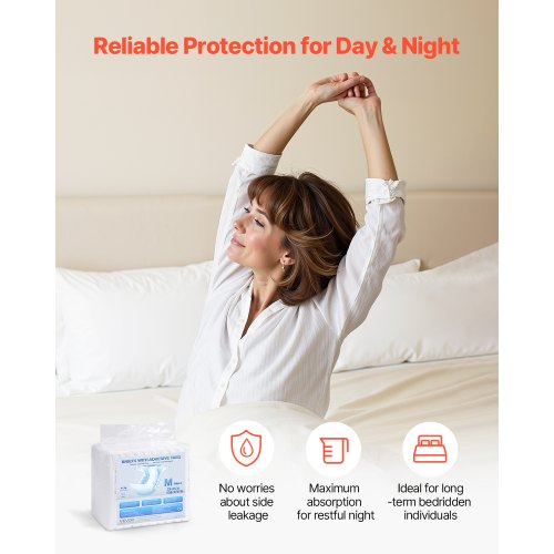 Couches Adultes VEVOR – Taille M, Languettes Adhésives, Lot De 40, Ultra-absorbantes (2600 Ml)