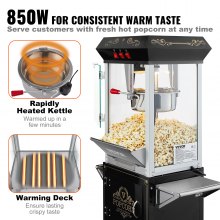 VEVOR Machine à Pop-corn avec Chariot Électrique 850 W 227 g 48 Tasses Noir