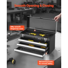 VEVOR Boîte Caisse Coffre Organisateur Outils en Métal 520 mm 3 Tiroirs Noir