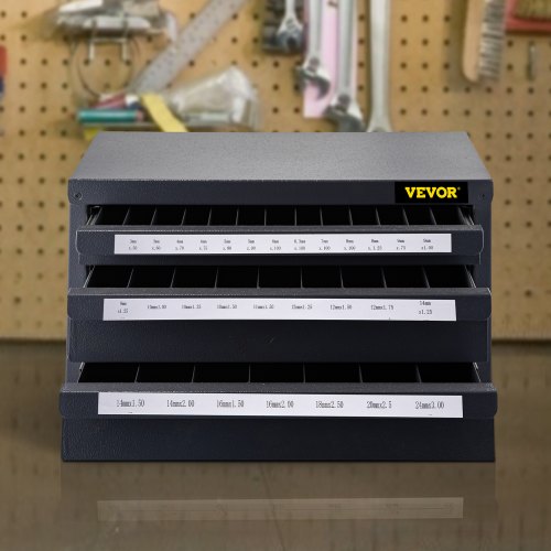 VEVOR Bote de Rangement pour Tarauds 3-24 mm Coffret Vide pour Tarauds 3 Tiroirs 29 Compartiments tiquets Distributeur de Tarauds 37,5x20x20 cm ... VEVOR Bote de Rangement pour Tarauds 3-24 mm Coffret Vide pour Tarauds 3 Tiroirs 29 Compartiments tiquets Distributeur de Tarauds 37,5x20x20 cm ...