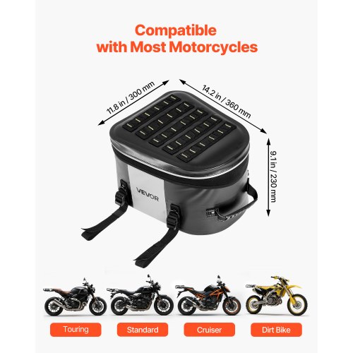 Sacoche Arrière Moto Extensible 22-34 L - Housse De Pluie Incluse - Noir - Pour Tourisme, Cruiser - 9