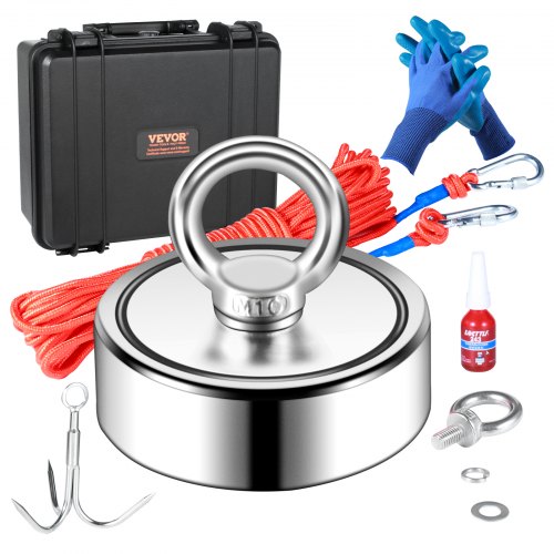VEVOR Aimant De Pêche Double Face 272x2 Kg - Kit Complet Néodyme Avec Corde, Gants, Crochet Et Étui