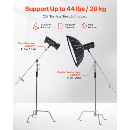Support éclairage Selens 2,4m – Bras Articulé Avec Tête – Ressort Amorti – 10kg