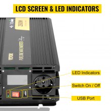 VEVOR Convertisseur Pur Sinus DC 12V à AC 230V, Convertisseur Sinusoïdal Pur 2500W, Onduleur à Onde Sinusoïdale écran LCD, Convertisseur de Tension Pure Protections de Sécurité avec Télécommande Câble