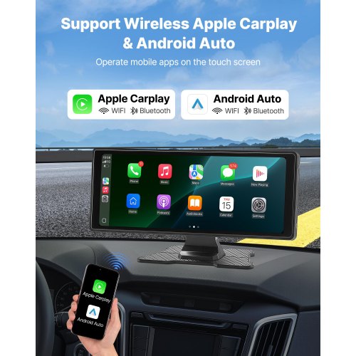écran Portable CarPlay Moniteur Sans Fil Apple Carplayer Android Auto, Récepteur D'autoradio Portable à écran Tactile Full HD De 7, Stéréo De Voiture Avec Lien Miroir, Bluetooth Monté Sur Le Pare-Brise Du