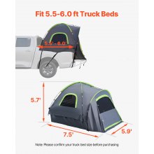 VEVOR Tente de lit de camion imperméable PU2000 mm pour camping 1676 à 1829 mm