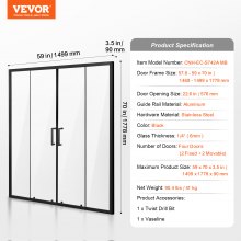 VEVOR Porte de Douche Coulissante Double en Verre Trempé 6 mm Noir Salle de Bain