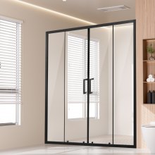 VEVOR Porte de Douche Coulissante Double en Verre Trempé 6 mm Noir Salle de Bain