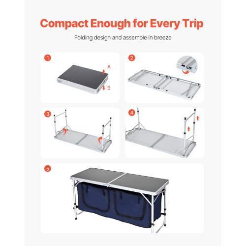 VEVOR Table De Camping Pliante Ultra Légère 1,4 Kg - Charge 30 Kg, Plateau Aluminium 56,5x40,5x46 Cm Avec Sac De Transport Pour Plage, Pique-Nique, BBQ & Randonnée