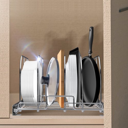 Rangement Couvercle Casserole Rétractable 25,5cm - Organisateur Tiroir Cuisine Antidérapant