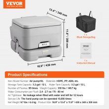 VEVOR Toilette Portable pour Camping Voyage avec Chasse d’Eau Réservoir 12 L