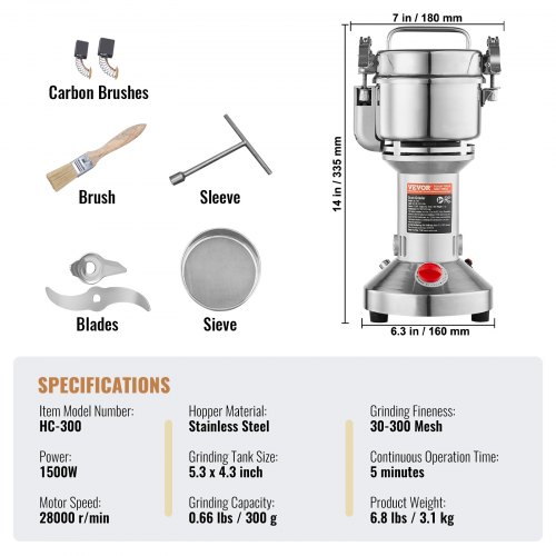 Moulin Électrique 1500W Pour Épices & Grains - Broyeur Pro 300g Inox