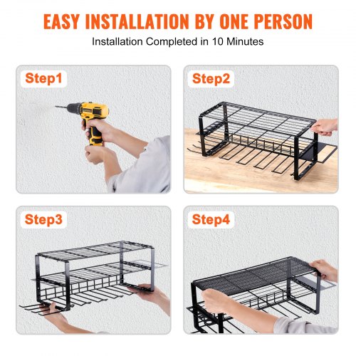 Support Mural 3 Niveaux Pour Outils - Capacité 68kg - Pour Garage Et Atelier - Noir 63x20x24cm