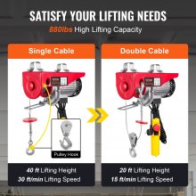 VEVOR Palan Électrique Charge Double Câble 800kg avec Télécommande Filaire 4,2m