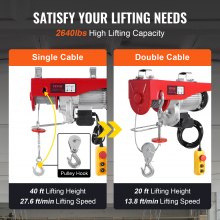 VEVOR Palan Électrique Charge Double Câble 1200kg avec Télécommande Filaire 4,2m