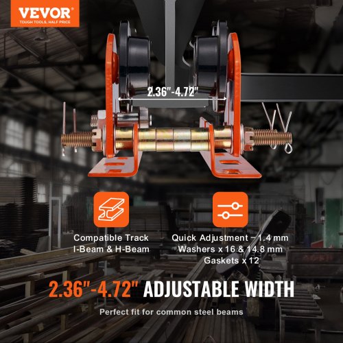 Chariot Porte-Palan Électrique VEVOR 0,5T - Largeur Réglable 60-120mm - Pour Poutres En I Et H