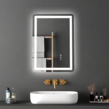 VEVOR Miroir mural de salle de bain LED antibuée variable 3 couleurs 50 x 70 cm