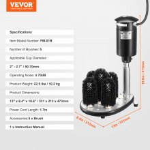 VEVOR Lave-verres Électrique avec Barre à 5 Brosses 1 200 Tasses/Heure Bar