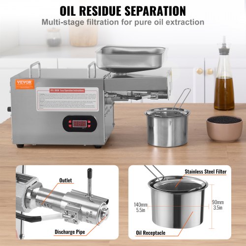 Presse à Huile électrique VEVOR 850W - En Acier Inoxydable - Température Réglable 0-300°C - Pour Graines