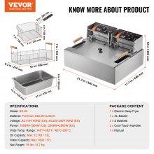 VEVOR Friteuse à bain d'huile électrique commerciale avec 3 paniers 12 L 2500 W