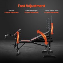 VEVOR Banc de Musculation Réglable et Pliable Capacité 299 kg pour Domicile Gym