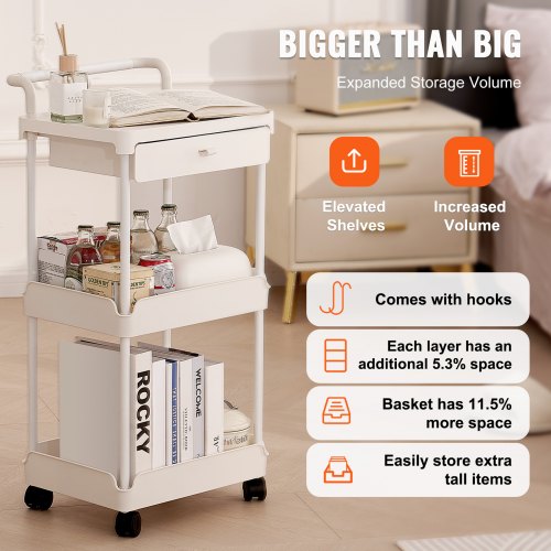 Chariot à Roulettes Utilitaire à 3 Niveaux Avec Poignée, Organiseur De Rangement Multifonctionnel Avec Roues Pour