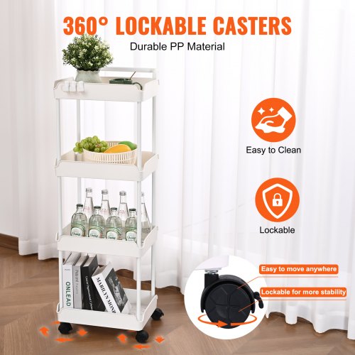 Chariot De Rangement à Roulettes 3 Ou 4 Niveaux - Organisateur Mobile Pour Cuisine, Salle De Bain, Bureau - En Plastique ABS Robuste - 12